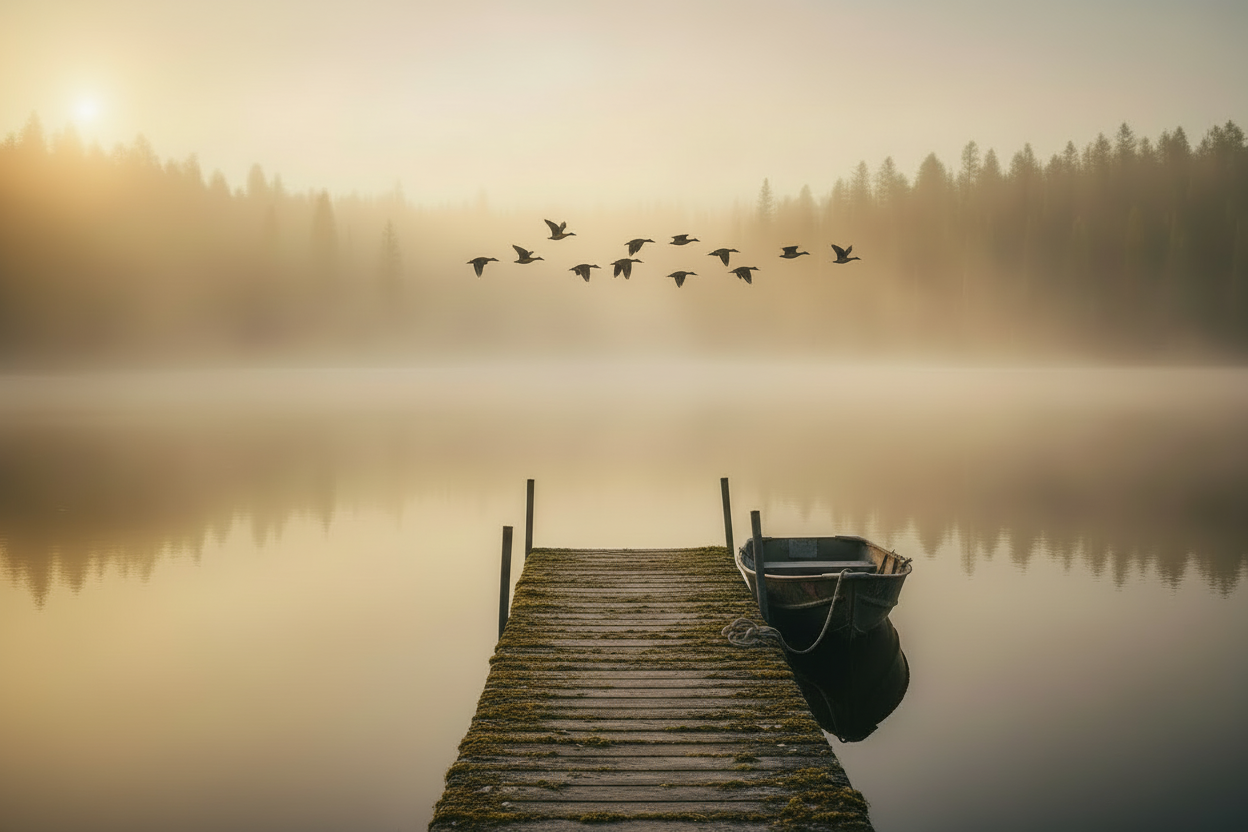 Foggy Lake with Ducks Higher